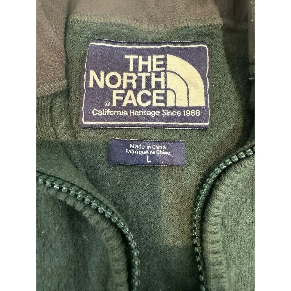 North Face Pull Over Shirt Large Wool Blend VTG Zip Forest Green Blue Label